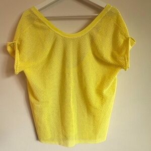 Free‎ People FP Movement Yellow Mesh Top Athletic Tee Ruched Sleeve Medium